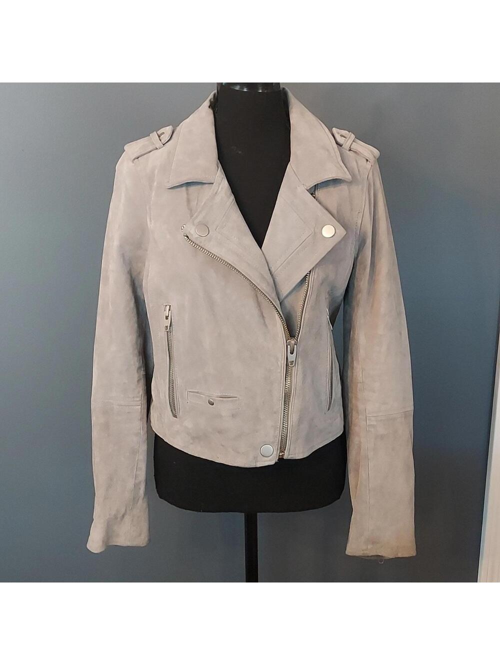 SL8 Gray Suede Leather Moto Jacket Size Medium